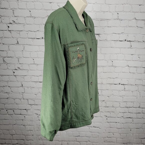 VTG C.A. Sport Green 100% Silk Lightweight Buttoned Lined Jacket Safari Large L - Picture 16 of 16
